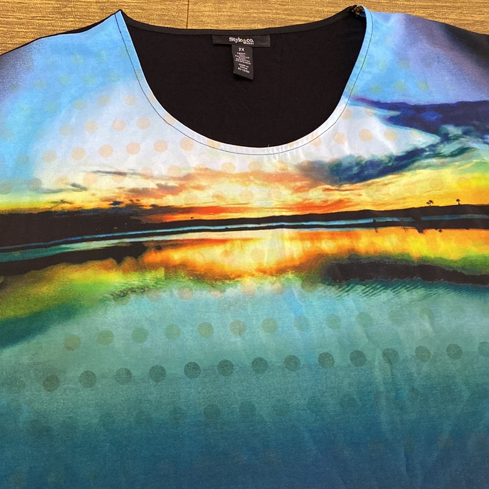 Style & Co. 2X Sunset Pattern Top Shirt